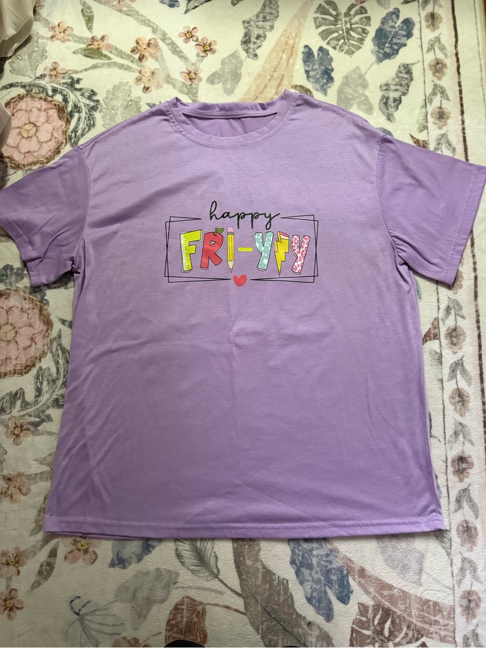 Amazon Lavender Short Sleeve Tee with Colorful 'FRI-YAY' Graphic
